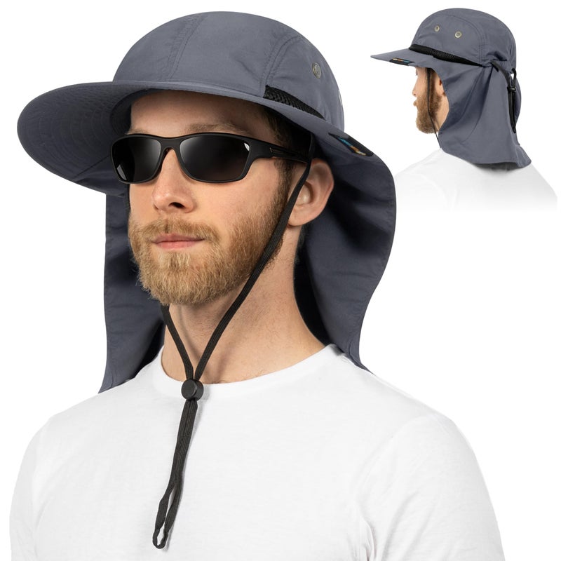 Suncube SUN CUBE Sun Hat for Men, Wide Brim Fishing Hat Neck Flap Cover Men Women, Hiking Safari, UV Sun Protection Summer Gardening Beach Camping UPF 50+, Gray - Image 2